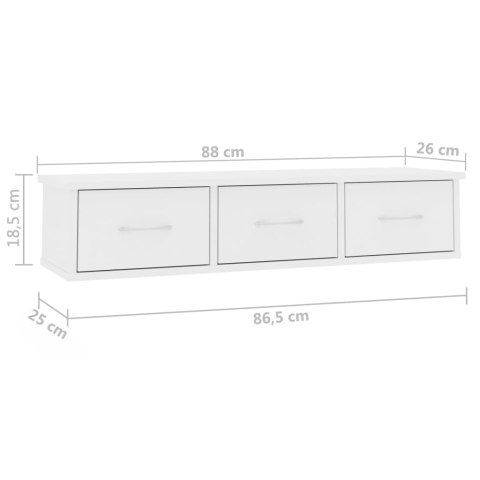  Półka ścienna z szufladami, biała, 88x26x18,5 cm
