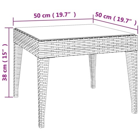  Stolik boczny, brąz, 50x50x38 cm, rattan PE i szkło hartowane