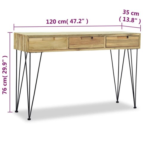  Stolik konsola, 120 x 35 x 76 cm, lite drewno tekowe