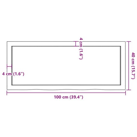  Półka, 100x40x(2-6) cm, surowe lite drewno dębowe