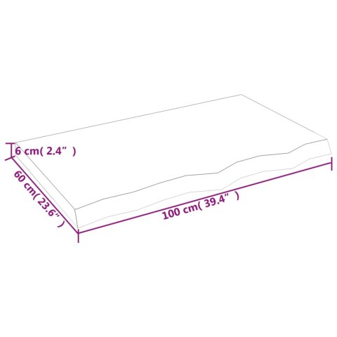  Półka, 100x60x(2-6) cm, surowe lite drewno dębowe