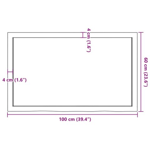  Półka, 100x60x(2-6) cm, surowe lite drewno dębowe