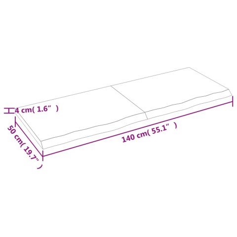  Półka, 140x50x(2-4) cm, surowe lite drewno dębowe