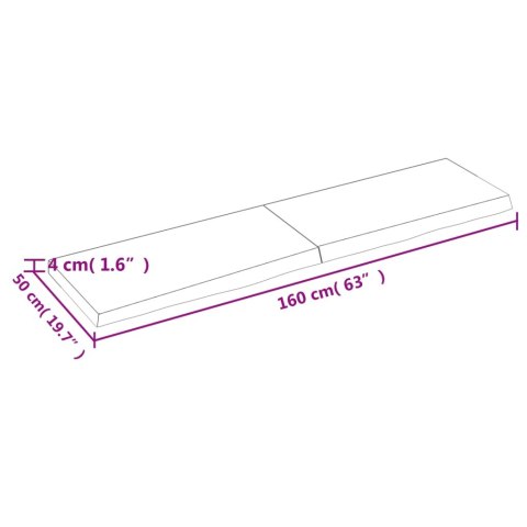  Półka, 160x50x(2-4) cm, surowe lite drewno dębowe