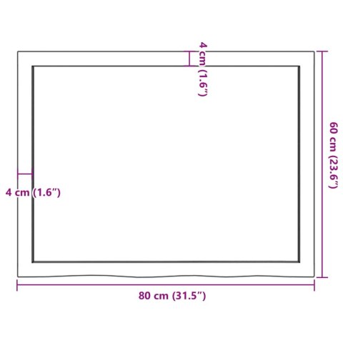  Półka, 80x60x(2-4) cm, surowe lite drewno dębowe