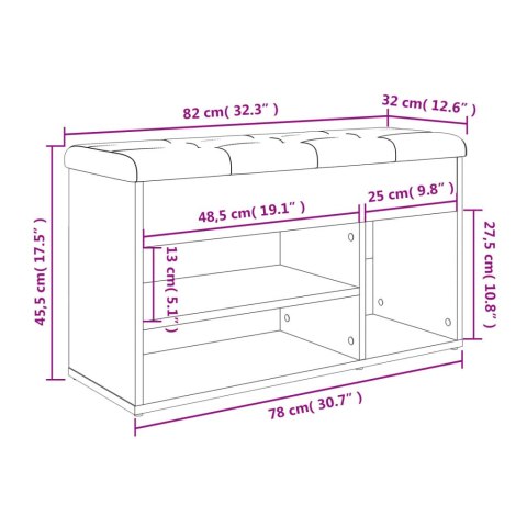  Ławka na buty, czarna, 82x32x45,5 cm, materiał drewnopochodny