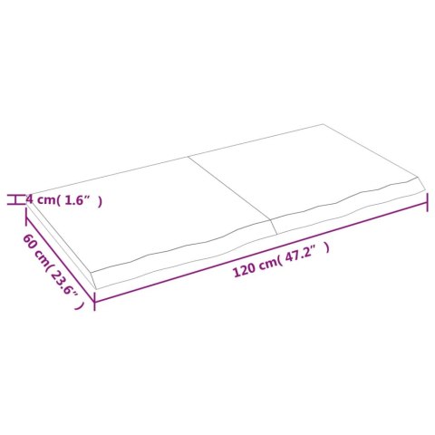  Półka, 120x60x(2-4) cm, surowe lite drewno dębowe