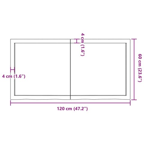  Półka, 120x60x(2-4) cm, surowe lite drewno dębowe