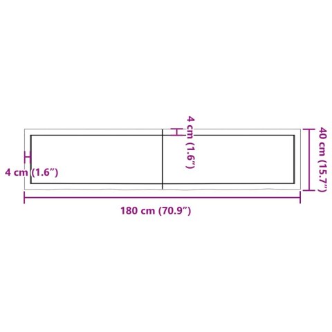  Półka, 180x40x(2-6) cm, surowe lite drewno dębowe