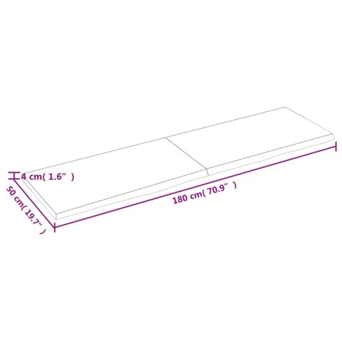  Półka, 180x50x(2-4) cm, surowe lite drewno dębowe