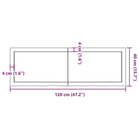  Półka, brązowa, 120x40x(2-4) cm, lakierowane lite drewno dębowe