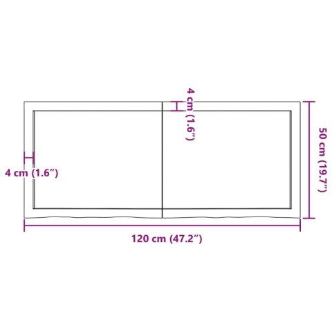  Półka, brązowa, 120x50x(2-4) cm, lakierowane lite drewno dębowe