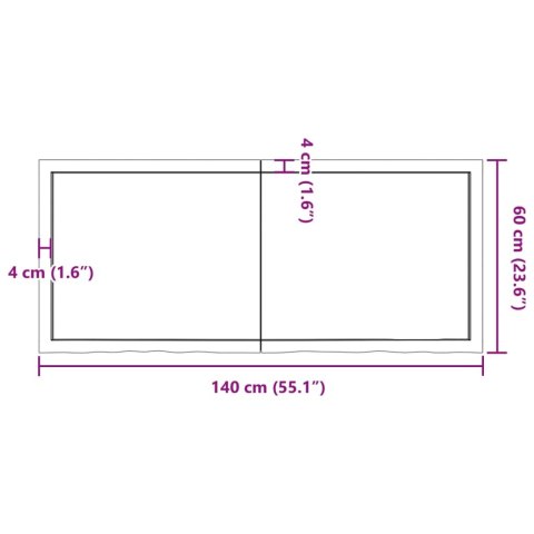  Półka, brązowa, 140x60x(2-6) cm, lakierowane lite drewno dębowe