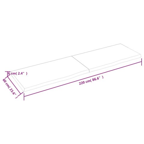  Półka, brązowa, 220x60x(2-6) cm, lakierowane lite drewno dębowe