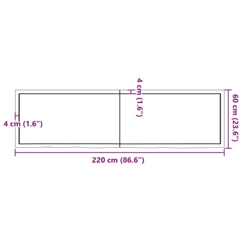  Półka, brązowa, 220x60x(2-6) cm, lakierowane lite drewno dębowe