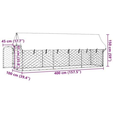  Kojec dla psa z zadaszeniem, 400 x 100 x 150 cm