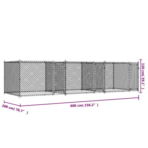  Klatka dla psa, z drzwiami, szara, 6x2x1,5 m, stal