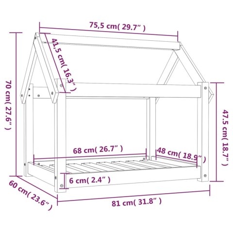  Legowisko dla psa, szare,81x60x70 cm, lite drewno sosnowe