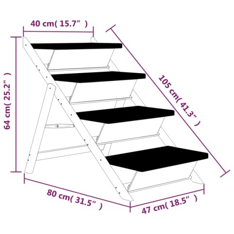  Schody dla psa, szare, 105x47 cm, lite drewno jodłowe