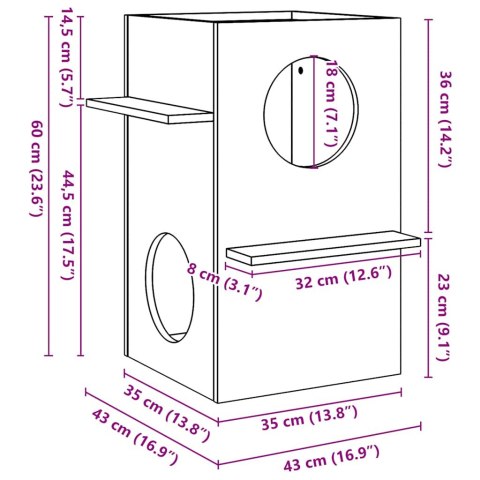  Domek dla kota, 43x43x60 cm, lite drewno sosnowe