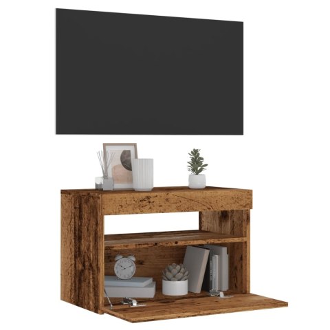  Szafka pod TV z oświetleniem LED, stare drewno, 60x35x40 cm