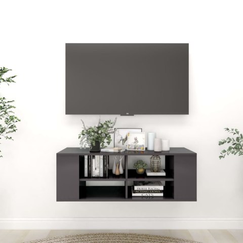  Wisząca szafka pod TV, szara, wysoki połysk, 102x35x35 cm