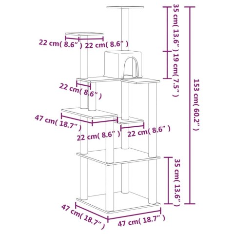  Drapak dla kota z sizalowymi słupkami, ciemnoszary, 153 cm