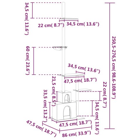  Drzewko dla kota, do sufitu, ciemnoszare, 250,5-276,5 cm