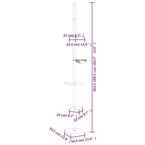  Drzewko dla kota, od podłogi po sufit, kremowe, 263,5-289,5 cm