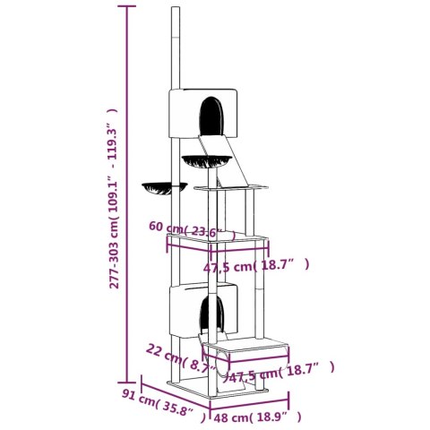  Drzewko dla kota, od podłogi po sufit, kremowe, 277-303 cm