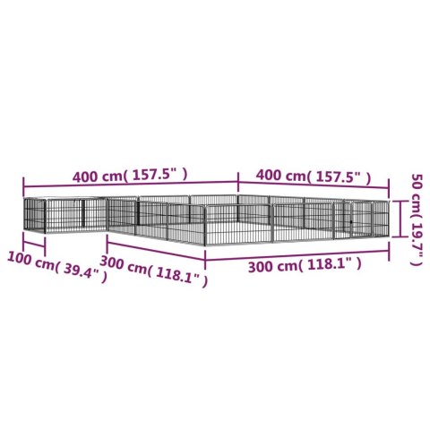  Kojec dla psa, 16 panele, czarny, 100x50 cm, stal