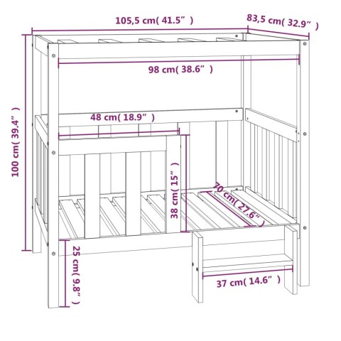  Legowisko dla psa, szare, 105,5x83,5x100cm, lite drewno sosnowe