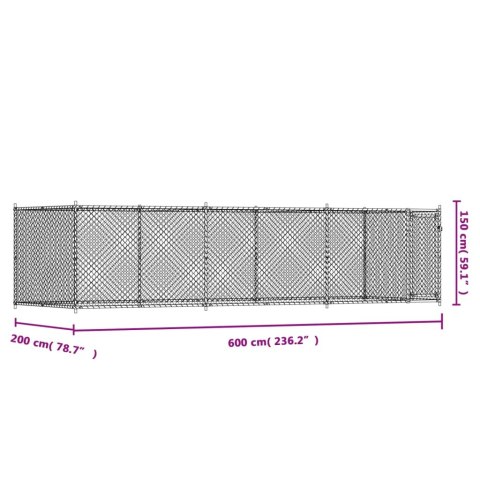  Klatka dla psa, z drzwiami, szara, 6x2x1,5 m, stal