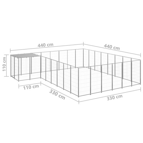  Kojec dla psa, srebrny, 15,73 m², stalowy