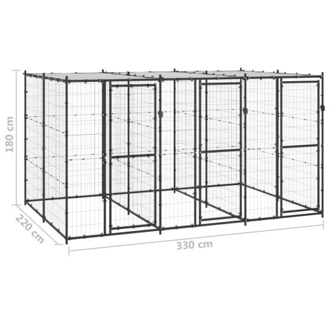  Kojec dla psa, z zadaszeniem, stalowy, 7,26 m²