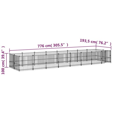  Kojec zewnętrzny dla psa, stalowy, 15,02 m²