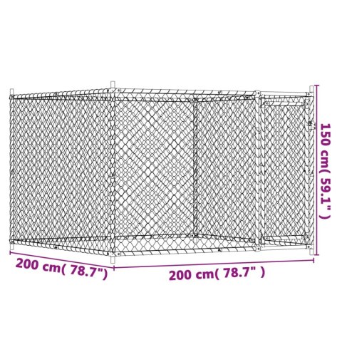  Klatka dla psa, z drzwiami, szara, 2x2x1,5 m, stal