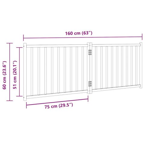  Składana bramka dla psa, 2 panele, brązowy dąb, 160 cm, drewno