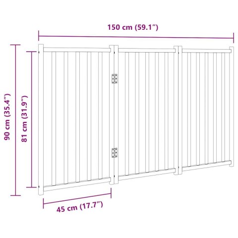  Składana bramka dla psa, 3 panele, brązowy dąb, 150 cm, drewno