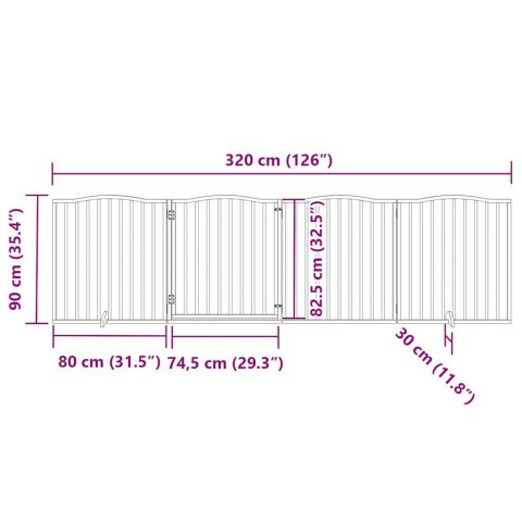  Składana bramka dla psa, z drzwiami, 4 panele, brązowa, 320 cm