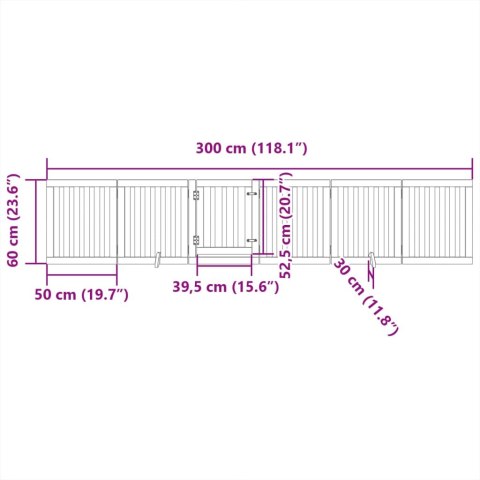  Składana bramka dla psa, z drzwiami, 6 paneli, brąz, 300 cm