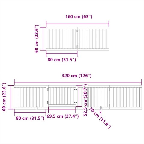  Składana bramka dla psa, z drzwiami, 6 paneli, brązowa, 480 cm