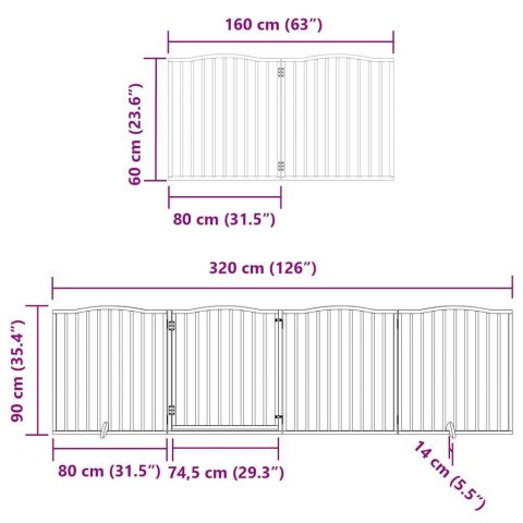  Składana bramka dla psa, z drzwiami, 6 paneli, brązowa, 480 cm