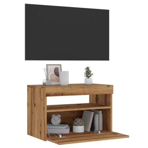  Szafka pod TV z oświetleniem LED, dąb artisan, 60x35x40 cm