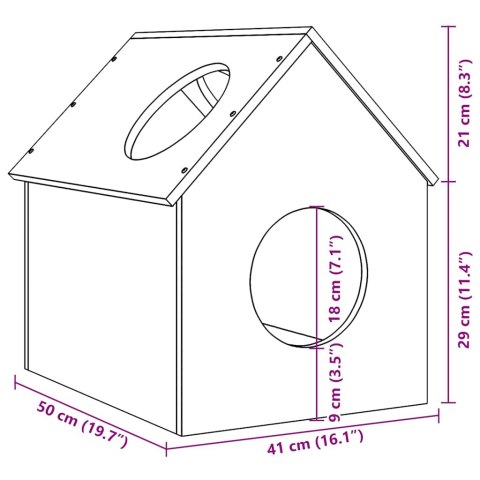  Domek dla kota, 41x50x50 cm, lite drewno sosnowe