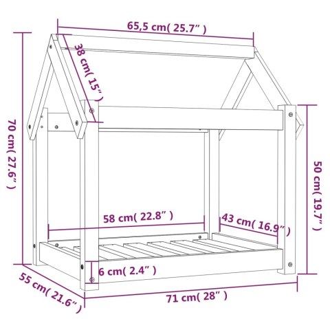  Legowisko dla psa, czarne, 71x55x70 cm, lite drewno sosnowe