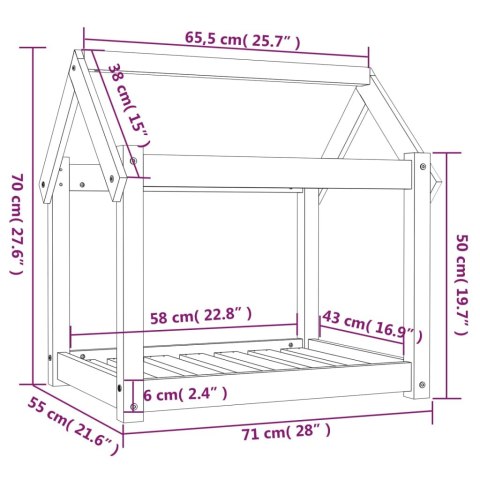  Legowisko dla psa, szare, 71x55x70 cm, lite drewno sosnowe