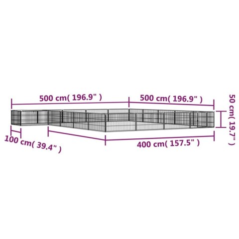  Kojec dla psa, 20 panele, czarny, 100x50 cm, stal