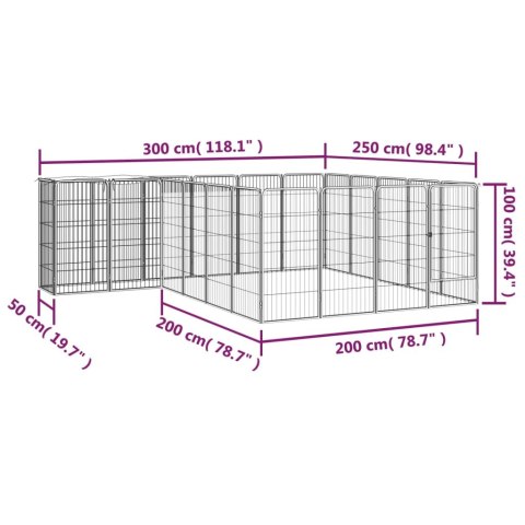  Kojec dla psa, 22 paneli, czarny, 50x100 cm, stal