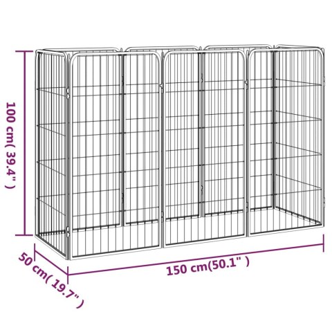  Kojec dla psa, 8 paneli, czarny, 50x100 cm, stal